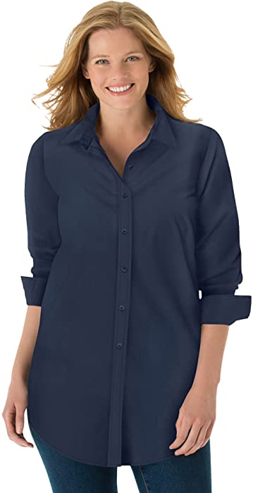 Woman Within Women's Plus Size Perfect Long-Sleeve Button Down Shirt