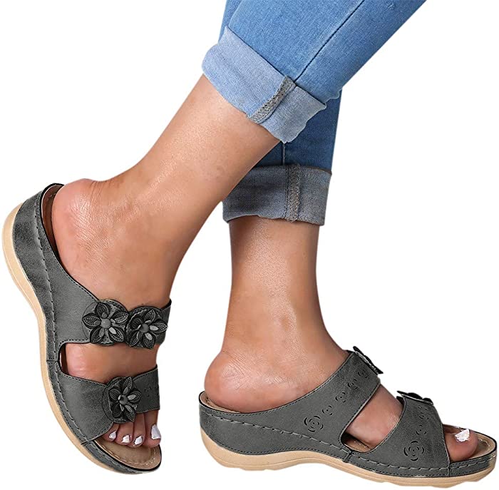 haoricu Sandal Shoes, Women Premium Orthopedic Open Toe Sandals Vintage Anti-Slip Breathable for Summer