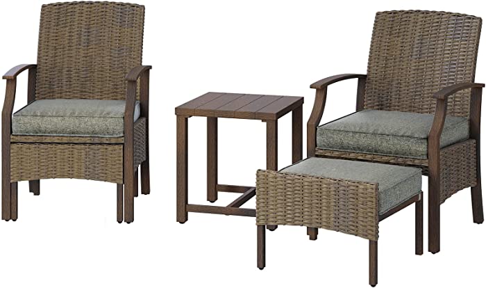 Grand Patio 5 Pieces Outdoor Patio Furniture Sets Weather Resistant Wicker Outdoor Patio Chairs with Ottomans and Coffee Tables for Balcony Backyard Garden Poolside, Grey