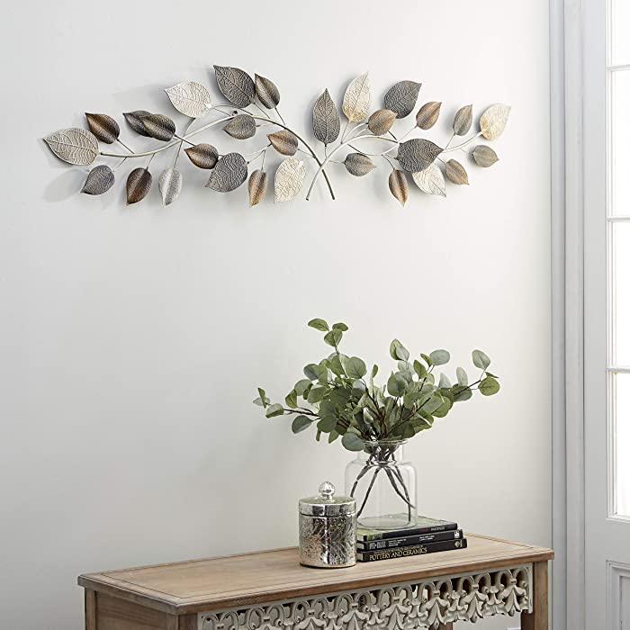 Deco 79 Traditional Metal Leaves Wall Decor, 50"W x 15"H, Brown