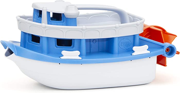 Green Toys Paddle Boat, Blue/Grey - Pretend Play, Motor Skills, Kids Bath Toy Floating Pouring Vehicle. No BPA, phthalates, PVC. Dishwasher Safe, Recycled Plastic, Made in USA.