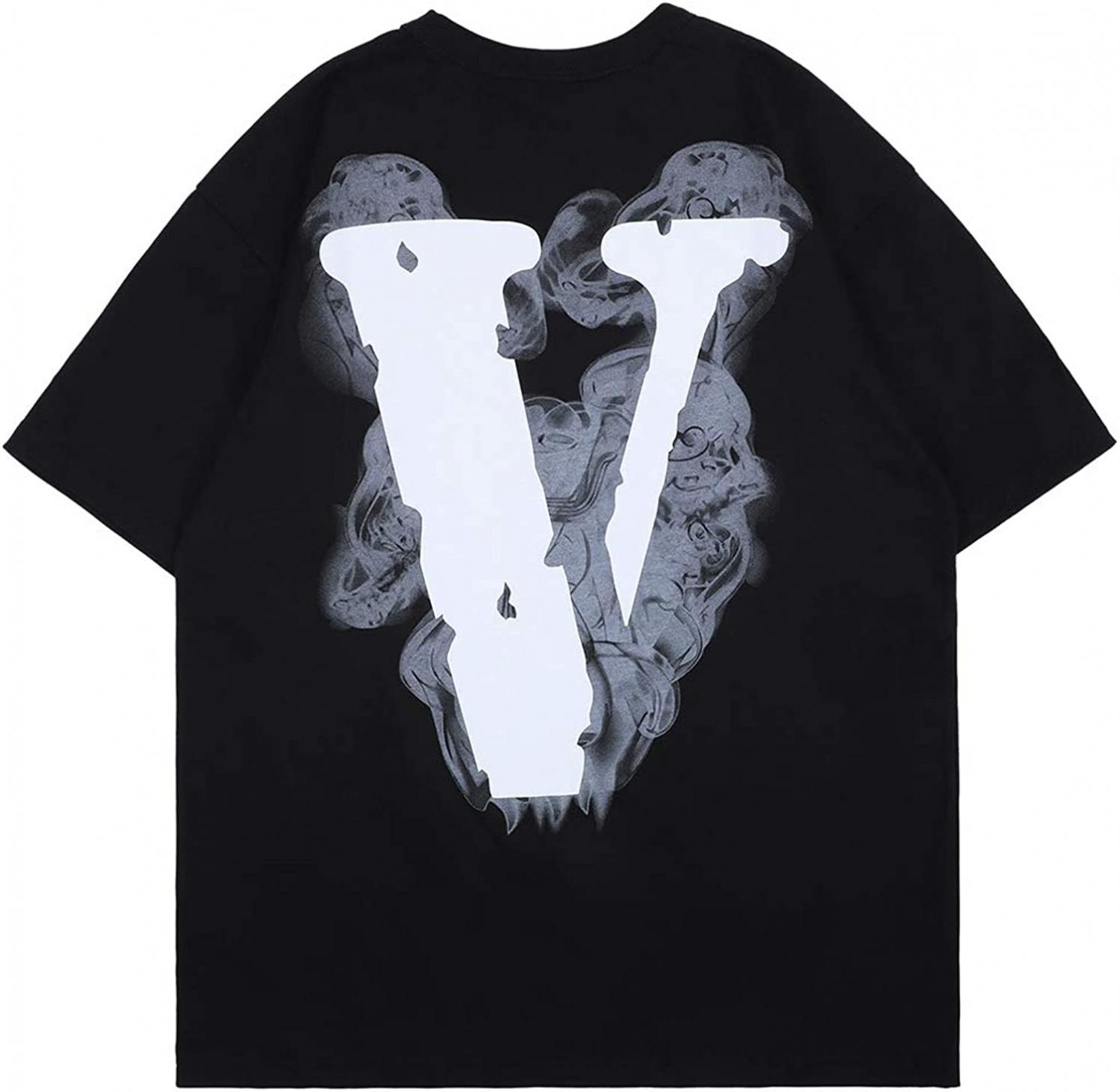 Men's Big V Letter Shirt Vintage Print Rapper Demon Graphic Tees Cotton Crew Neck Short Sleeve Tee Shirt S - XL