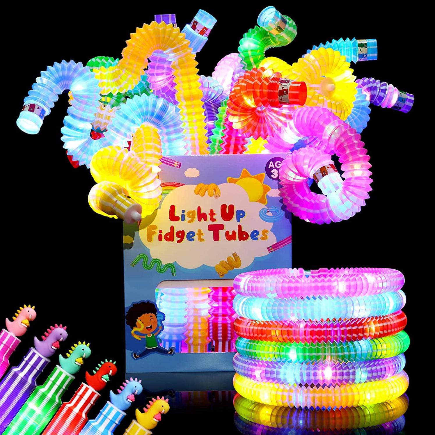 ANGGIKO Party Favors Light Up Fidget Tubes 6 Pack, Large LED Glow Sticks Bulk for Kids Toddlers Goodie Bag Stuffers, Glow in The Dark Party Supplies Christmas Stuffers Birthday Return Gifts