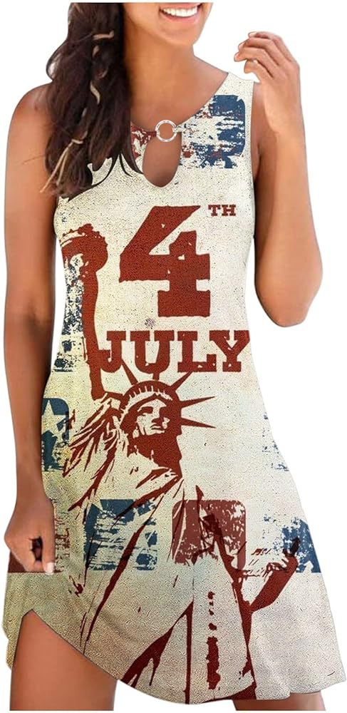 Ceboyel Womens 4Th of July Outfit Stars Stripes Sleeveless Sundress Patriotic Mini Dresses Cute Summer Beach Dress