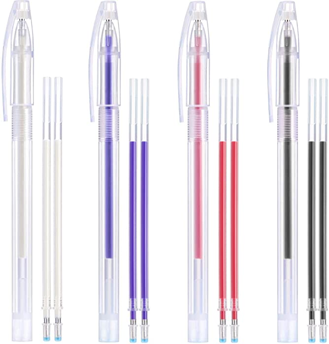 Onwon Heat Erasable Fabric Marking Pens with 8 Refills, 4 Colors Heat Erasable Pens for Fabrics in Four Colors Sewing Quilting Dressmaking