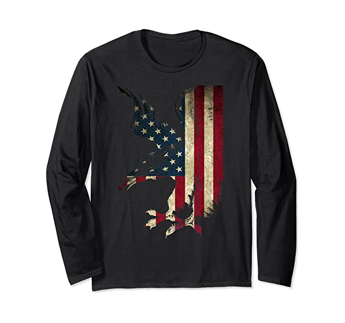 American Patriot Freedom Bald Eagle USA Flag Streetwear Long Sleeve T-Shirt