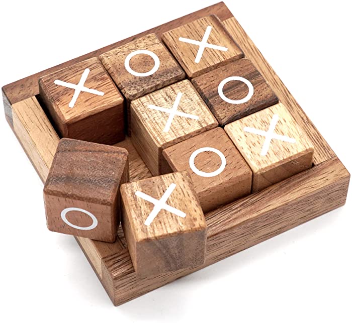 BSIRI Tic Tac Toe for Kids and Adults Coffee Table Living Room Decor and Desk Decor Family Games Night Classic Board Games Wood Rustic for Families Size 4 Inch