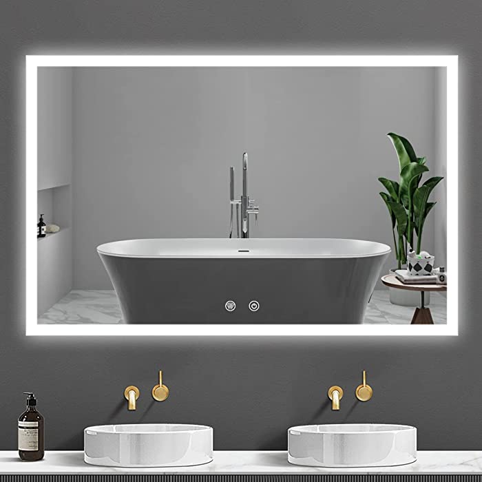 IOWVOE 55 x 36 LED Bathroom Mirror, Bathroom Mirror with Lights for Wall,Anti-Fog Dimmable Color Temperature
