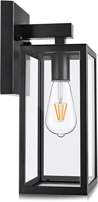 Outdoor Wall Lantern, Exterior Waterproof Wall Sconce Light Fixture, Matte Black Anti-Rust Wall Mount Light with Clear Glass Shade, E26 Socket Wall Lamp for Porch(Bulb Not Included)