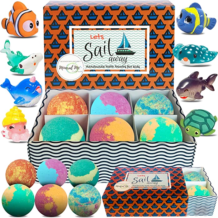 Kids Bath Bombs with Toys Inside - Gentle and Kid Safe, Gender Neutral, Bubble Bath Fizzies with Surprise Inside. Spa Bath Fizz Balls Kit. Easter Basket Stuffers for Girls and Boys