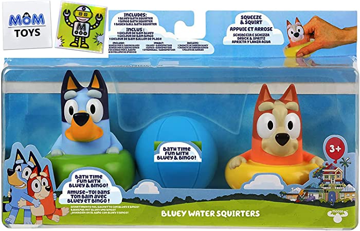 MOTIONRUSH Bingo and Bluey Bath Toy and Pool Toy Squirters 3 Pack Toy Figures Bundle with 2 My Outlet Mall Stickers