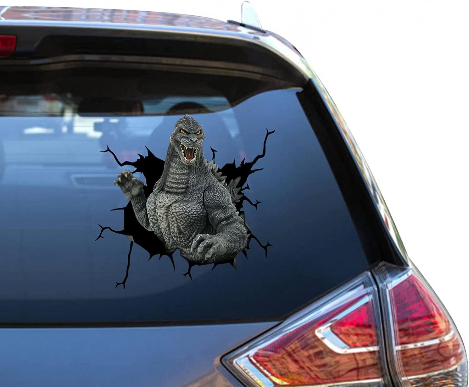 Camellia Print Godzilla Car Decals Godzilla Sticker Funny Face Magnetic Racing Sticers for Guys Clean Auto Decals