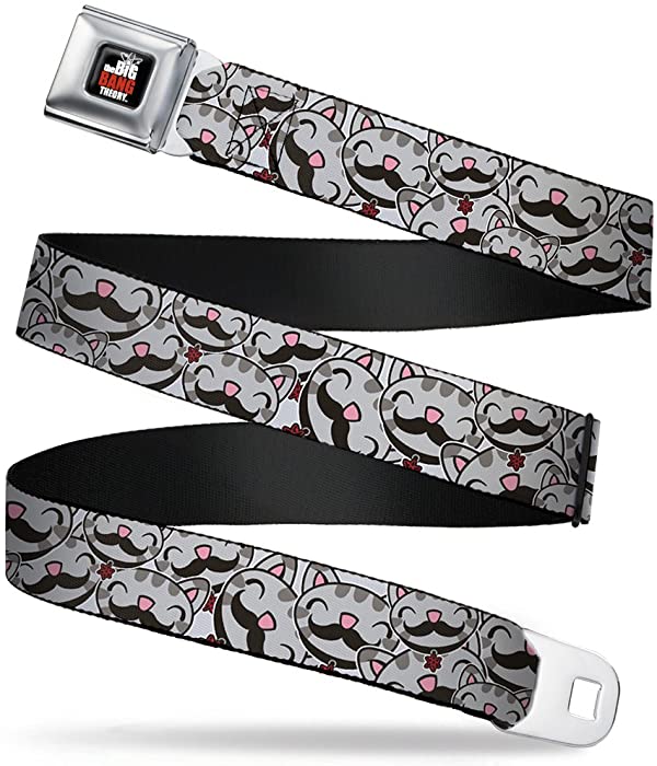 Buckle-Down Seatbelt Belt - Soft Kitty Mustacho Stacked - 1.0" Wide - 20-36 Inches in Length