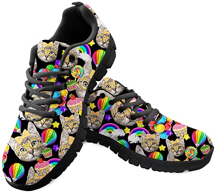 Spring Warner Fruit Animal Cats Dogs Print Shoes Fashion Sports Outdoor Unique Running Lace-up Sneaker for Women Girls Ladies Students