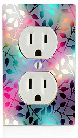 Colorful Neon Leaves Decorative Blue Pink Red Colors Electric Outlet Wall Cover Plate (not decal)