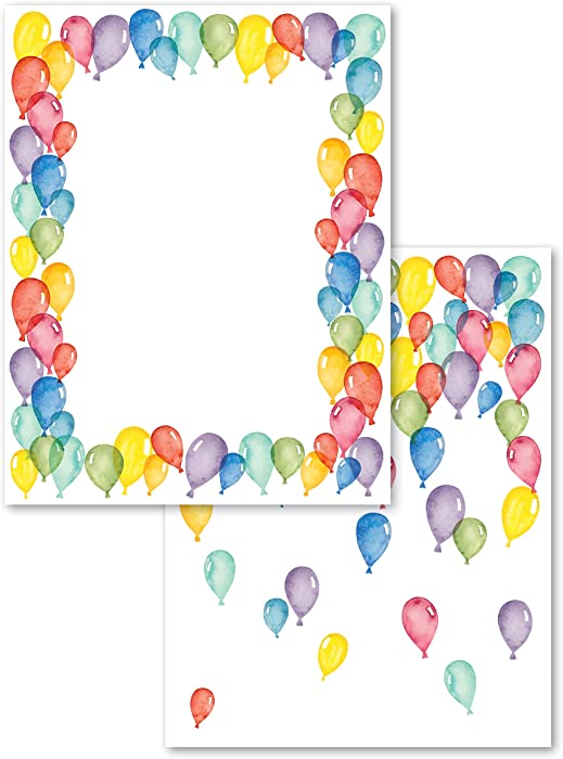 Astrodesigns 2-Sided Preprinted Stationery, 8.5" x 11", Watercolor Balloons, 100 Sheets (91256)