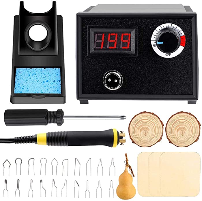 Professional Wood Burning Kit 60W Pyrography Machine Digital Adjustable Pyrography Tool Kits with 20pcs Pyrography Wire Tips Wood Burner for Beginner and Adults …
