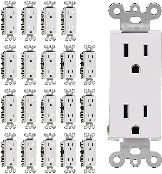 (20 Pack) CML 15A Decorator Wall Receptacle, 15 Amp Electrical Outlets, 3-Year Warranty, UL Listed, White