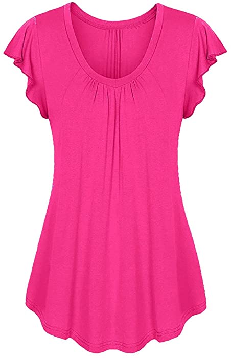 Plus Size Tops for Women Casual Summer T Shirts Ruffle Short Sleeve Tee Top Flared Flowy Tunic Blouse Loose Tshirts
