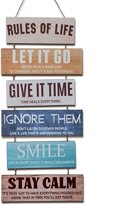 Rustic Wooden Sign Inspirational Wall Art Rules of Life Sayings Wall Decor Farmhouse Wooden Wall Signs Motivational Positive Quotes Hanging Sign for Wall Art Office School Home 10 x 32 Inches