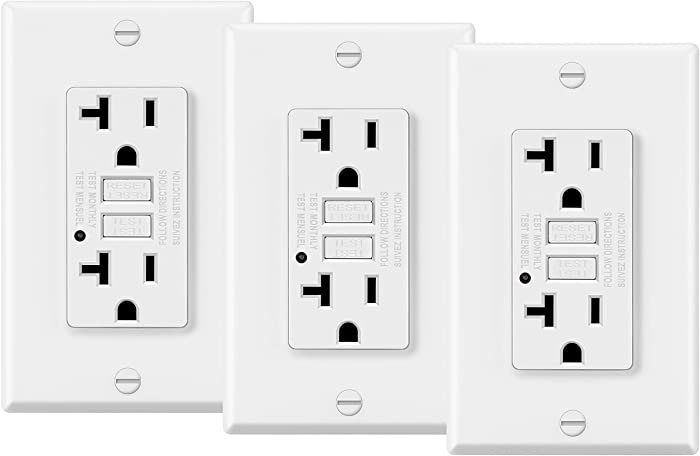 3 Pack - ELECTECK 20A Tamper Resistant GFCI Outlets, Tamper-Resistant GFI Receptacle with LED Indicator, Wallplate Included,, White