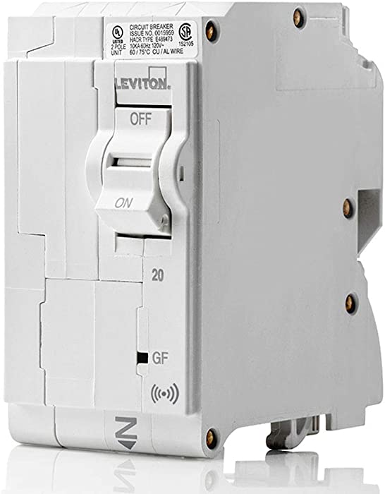 Leviton LB220-GS 20A 2-Pole Plug-On Smart GFCI Branch Circuit Breaker, Hydraulic Magnetic, 120/240 VAC, White