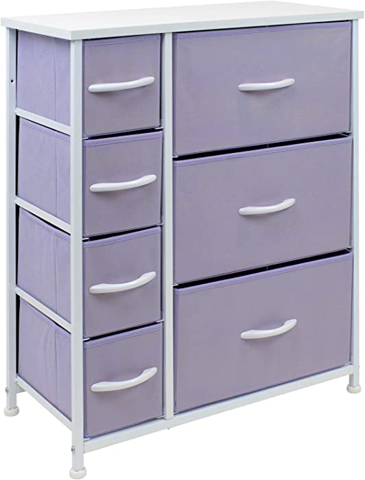 Sorbus Dresser with 7 Drawers - Furniture Storage Chest for Kid’s, Teens, Bedroom, Nursery, Playroom, Clothes, Toys - Steel Frame, Wood Top, Tie-dye Fabric Bins (7-Drawer, Pastel Purple)