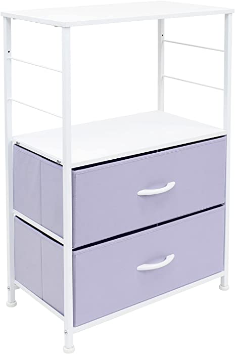 Sorbus Nightstand 2-Drawer Shelf Storage - Bedside Furniture & Accent End Table Chest for Home, Bedroom, Office, College Dorm, Steel Frame, Wood Top, Easy Pull Fabric Bins (Purple)