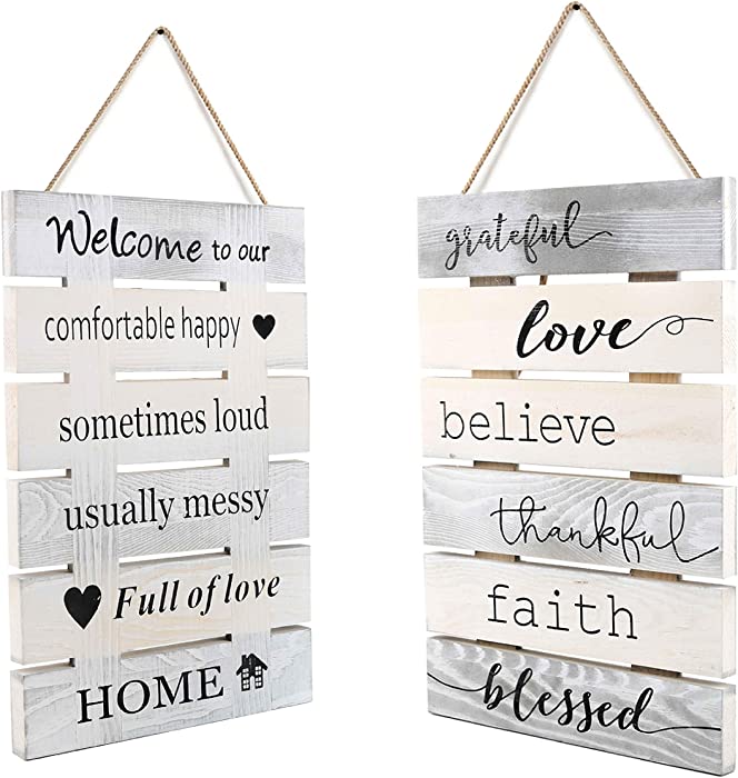 8X10 Inch Antique Solid Wooden 2 Sides Printing Inspirational Home Kitchen Farmhouse Wall Decor Signs-Welcome to Our House Faith Love Quotes Signs
