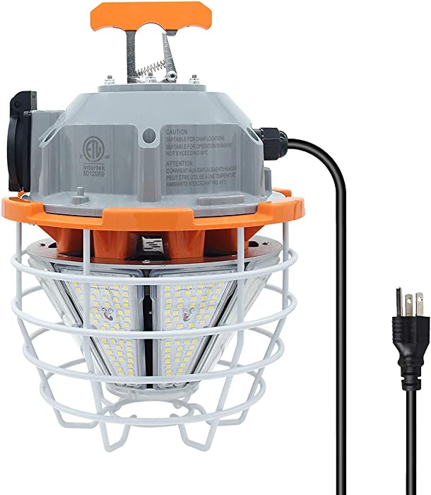 150 Watts LED Temporary Work Light Fixture Daylight White 5000K 23550Lm Portable Hanging Lamp Waterproof Jobsite Lighting Stainless Steel Protective Cover for Outdoor Construction High Bay Lights