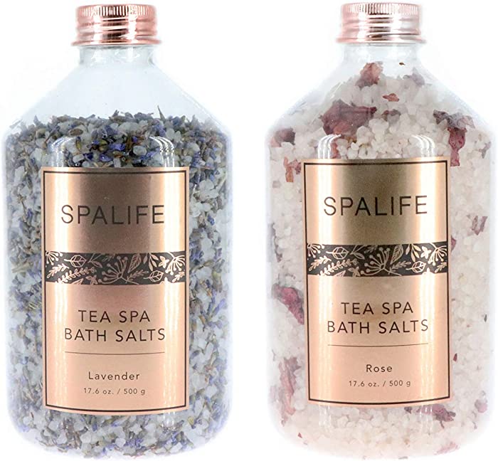 SpaLife Soothing Petal-Infused Effervescent Mineral Bath Salts - 2 Pack 17.6 oz. ea (Lavender & Rose)