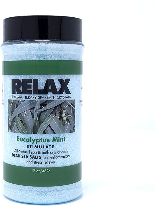 All Natural Epsom Salt (Eucalyptus Mint 17oz Bottle) Premium Sea Salt Scrub for Soaking and Exfoliating - Luxury Aromatherapy Bath Salt from Relax Spa & Bath