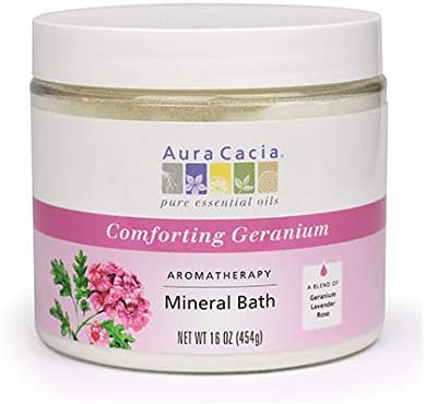 Aura Cacia Comforting Geranium Aromatherapy Mineral Bath | 16 oz. Jar | Rosa damascena