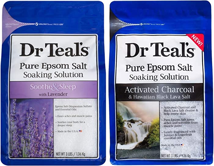 Dr Teal's Epsom Salt Bath Combo Pack (6 lbs Total), Soothe & Sleep with Lavender, and Charcoal & Hawaiian Black Lava Salt