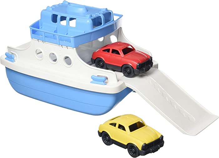 Green Toys Ferry Boat, Blue/White 4C - Pretend Play, Motor Skills, Kids Bath Toy Floating Vehicle. No BPA, phthalates, PVC. Dishwasher Safe, Recycled Plastic, Made in USA.