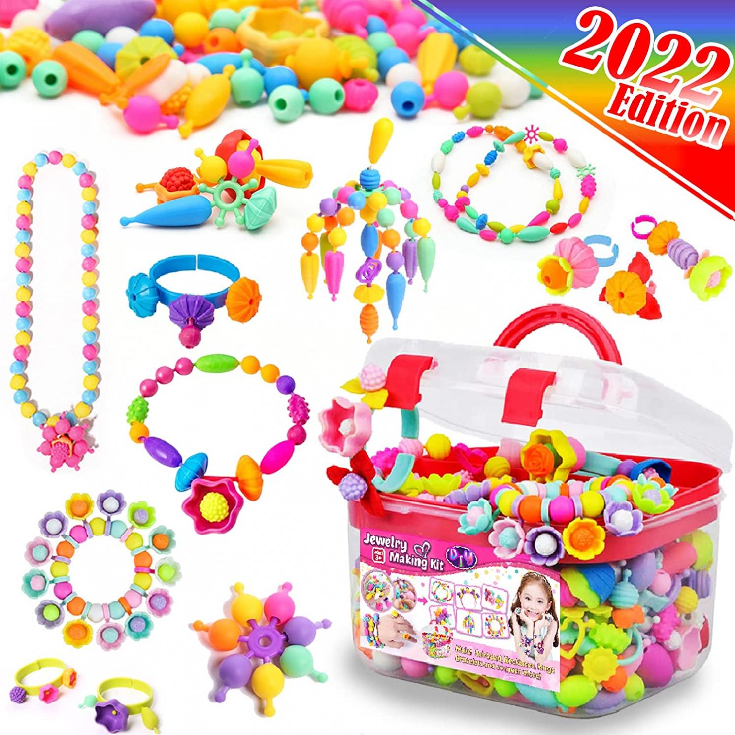 FUNZBO Snap Pop Beads for Girls Toys - Kids Jewelry Making Kit Pop-Bead Art and Craft Kits DIY Bracelets Necklace Hairband and Rings Toy for Age 3 4 5 6 7 8 Year Old Girl Christmas Birthday Gifts