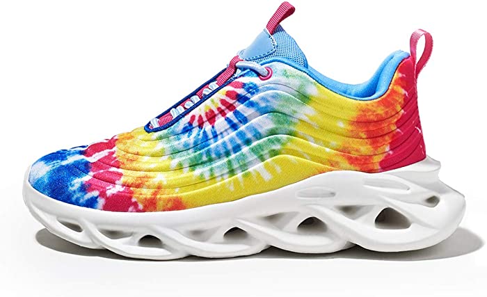 LUCKY STEP Women's Tie Dye Platform Fashion Sneaker Chunky Rainbow Lace up Light Weight Running Walking Shoes
