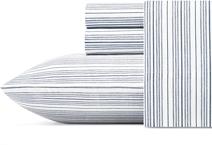 Nautica - Percale Collection - Bed Sheet Set - 100% Cotton, Crisp & Cool, Lightweight & Moisture-Wicking Bedding, Twin, Beaux Stripe