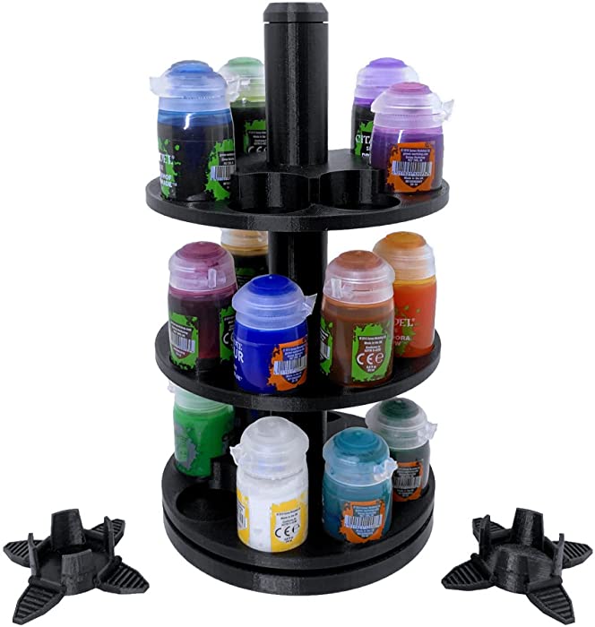 3-Tier Spinning Paint Rack for Tall Pots, 3D Printed Desk Shelf Organizer for Tabletop RPG Miniature Acrylics and Colors, Compatible with Citadel Paints