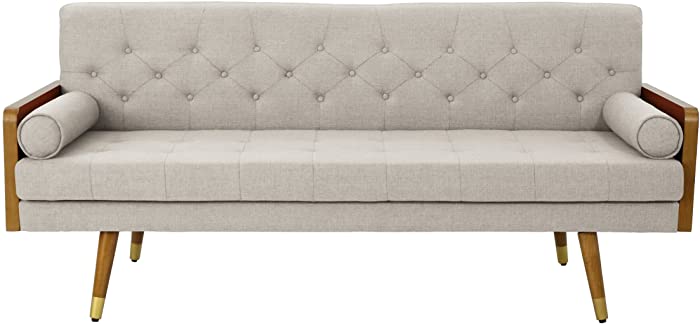 GDFStudio Christopher Knight Home Aidan Mid Century Modern Tufted Fabric Sofa, Beige