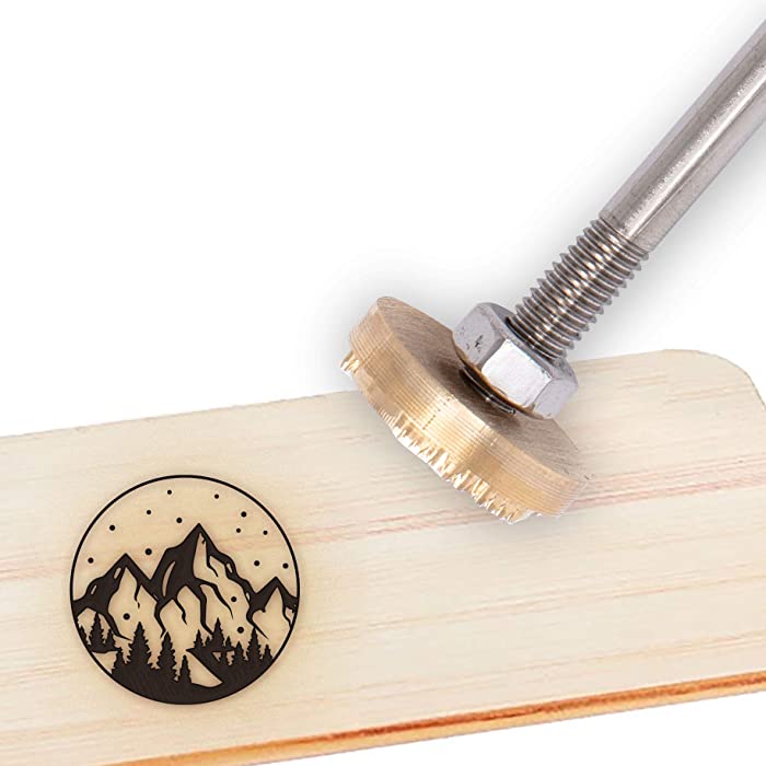OLYCRAFT Wood Branding Iron 1.2” Leather Branding Iron Stamp Custom Logo BBQ Heat Stamp with Brass Head and Wood Handle for Woodworking and Handcrafted Design - Snow Mountain