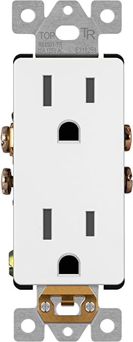ENERLITES Rêve Collection Luxury Decorator Receptacle, Child Safe Tamper-Resistant Wall Outlet, Matte Finish, Residential Grade, Self-Grounding, 2-Pole, 3-Wire, 15A 125V, UL Listed, R61501-TR-W, White