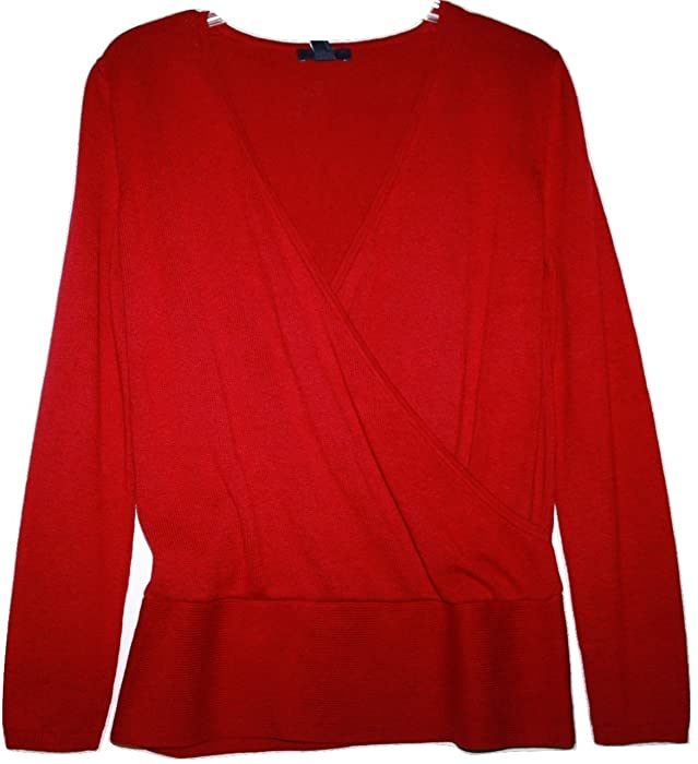 GAP Women's Red Cotton Viscose Crossover Surplice Neck Sweater Banded Hem