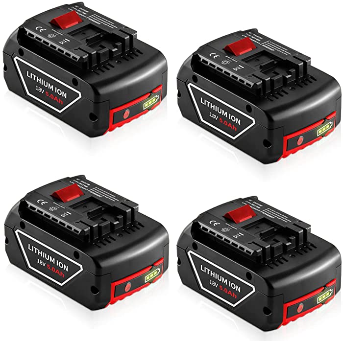 4 Packs 5.0Ah 18V BAT609 Li-ion Replacment Battery for Bosch 18V Battery Compatible with Bosch Lithium Ion 18V BAT609 BAT610G BAT618G BAT619 BAT621 BAT620 Cordless Power Tool Battery