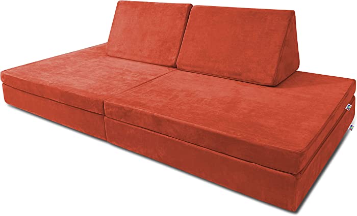 Mod Blox 6 Piece Soft Furniture Playset Modular Microsuede Foam Play Couch for Creative Kids (Red)