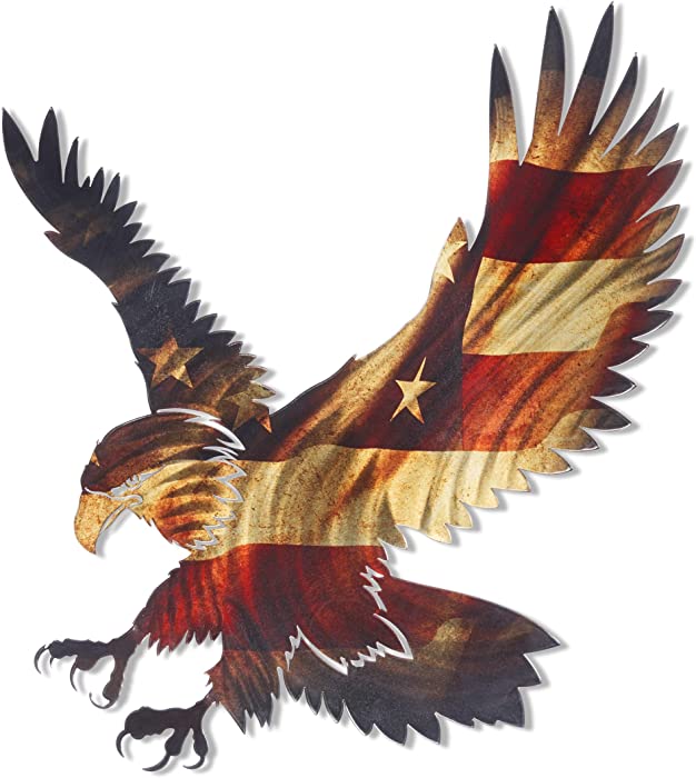 3D Metal Wall Art - Bald Eagle American Flag Wall Decor - Patriotic Country Wall Art - Handmade in the USA for Use Indoors or Outdoors
