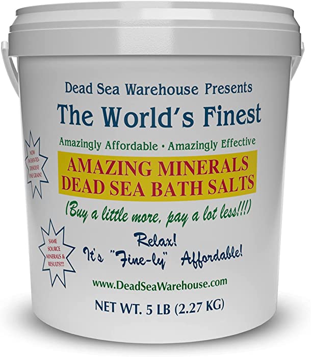 Dead Sea Warehouse-Amazing Minerals Dead Sea Bath Salts,100% Full Mineral Therapeutic Bath Salts, Detoxifying & Moisturizing, Exfoliating for Dry Skin, Unscented(5 lbs)