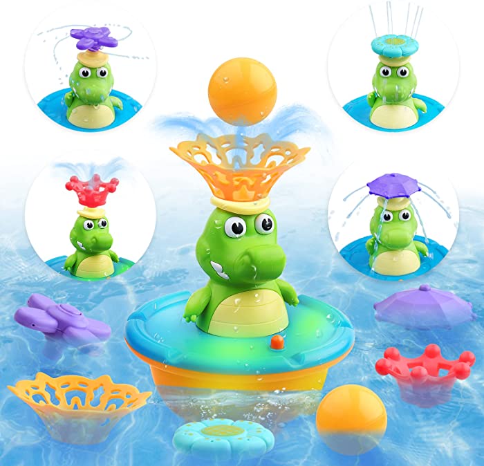 Baby Bath Toys 5 Modes Fountain Crocodile Spray Water Bath Toy for 1 2 3 4 5 6 7 8 Year Old Boys Girls Kids Sprinkler Light Up Bathtub Toy for Bathroom Swimming Pool Indoor Outdoor