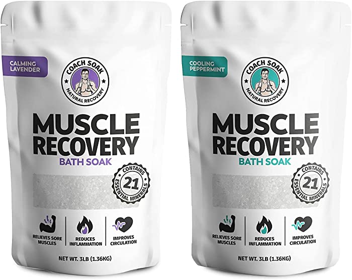 Coach Soak: Muscle Recovery Bath Soak - Natural Magnesium Muscle Relief & Joint Soother - 21 Minerals, Essential Oils & Dead Sea Salt - Absorbs Faster Than Epsom Salt for Soaking (Lavender+Peppermint)