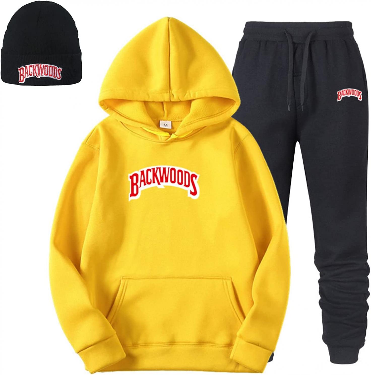 Backwoods Hoodie and Sweatpants with Hat Backwoods Pullover Sweatshirt and Pants Backwoods Casual Tracksuit for Men